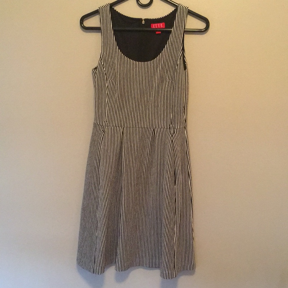 Elle Black & White Striped Fit & Flare Dress